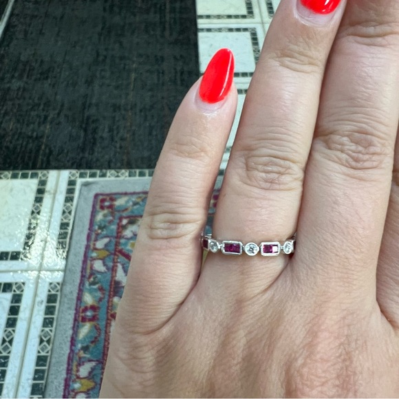 14k White Gold Diamond & Ruby Band Ring - Picture 6 of 9